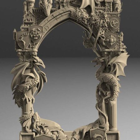 3D STL Model Original Frame Castle & Dragons for CNC Router Engraver Carving Aspire Artcam 3D Printer Milling 3D Design