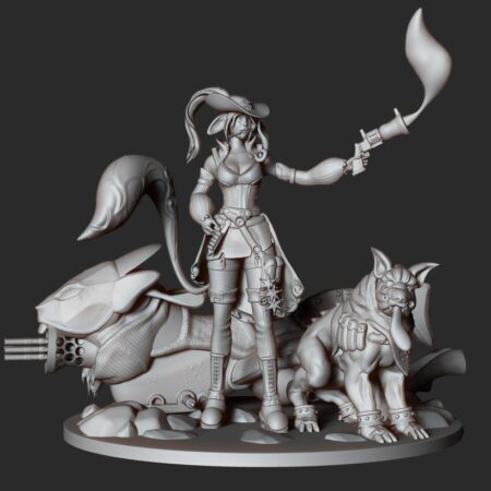 3D Wild West Girl and her Dog and Bike Ready for 3D printing 3D print model