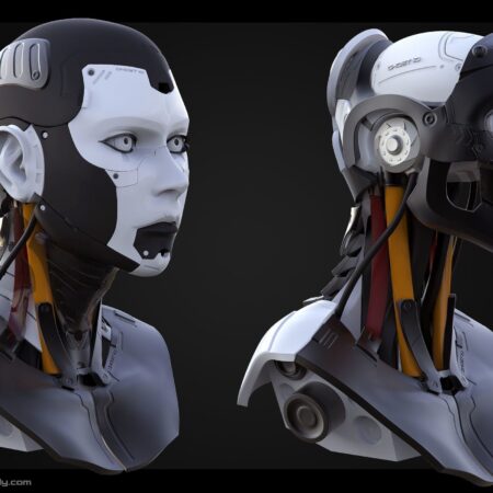 High Poly Female Cyborg Head 3D model