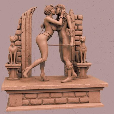 Black cat kisses cat woman 3d print model, 3d mode