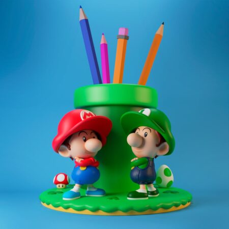 Mario and Luigi pencil holder 3d printing stl files